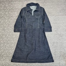 Vintage Tu-Tu A-Line Denim Dress Dark Wash Collared 3/4 Sleeve Thick fabric
