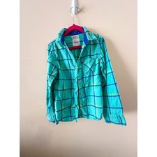 Cat and Jack Girls Blue and Green Plaid Flannel Button Down Shirt Size M VGUC