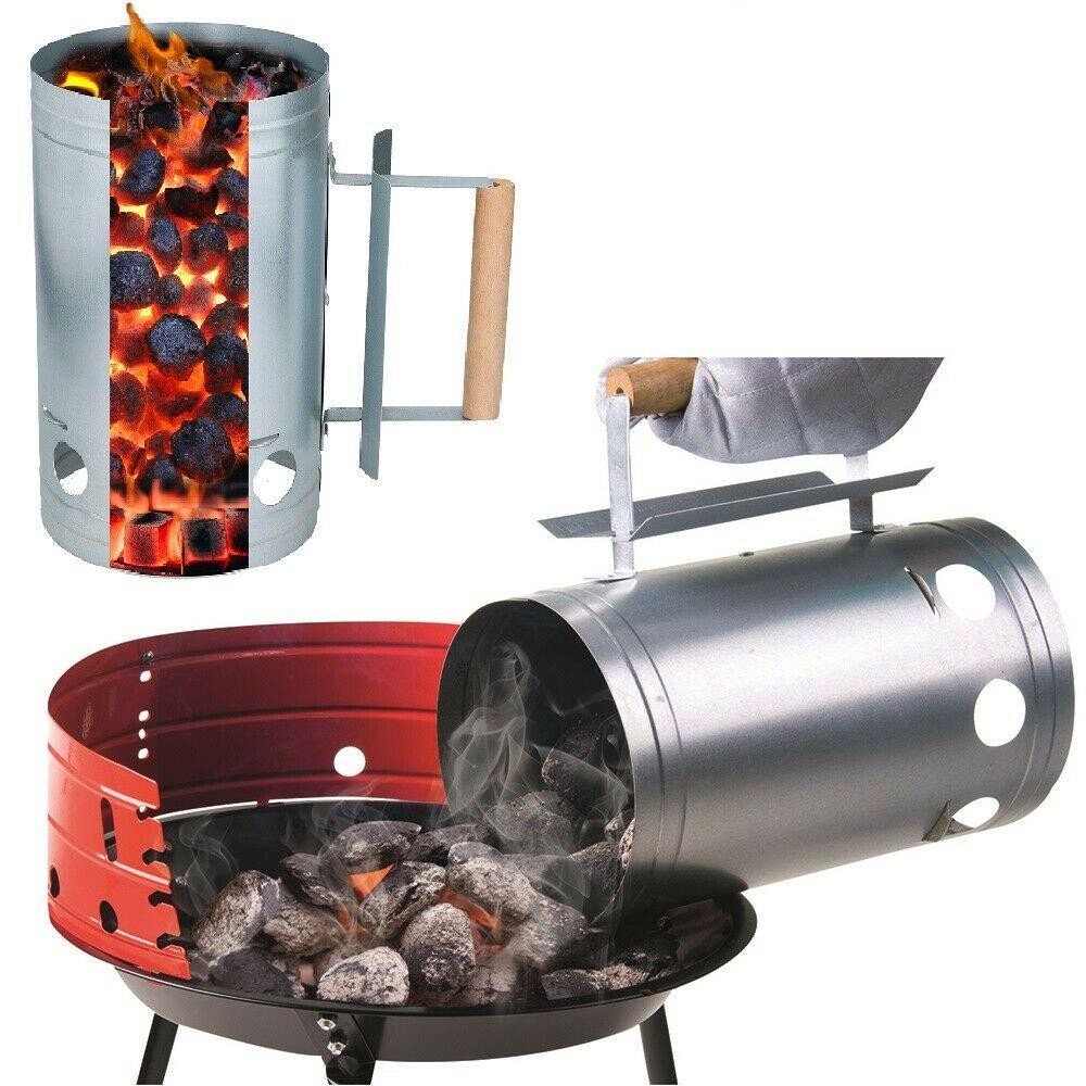 27cm x 17cm BBQ Grill Charcoal Chimney Starter Briquette & Lumpwood Quick Start