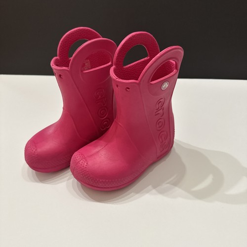 CROCS Kids Handle It Rain Boots Size 8C Hot Pink Rubber Waterproof Slip On Cute