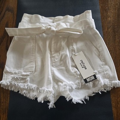 Refuge Demin Size 3 White Belted Mom Shorts Frayed Hem