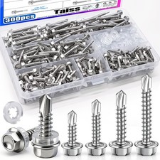 Taiss 300PCS 8 10 Self Tapping Screws 300PCS, SS-Hex Washer Head Set