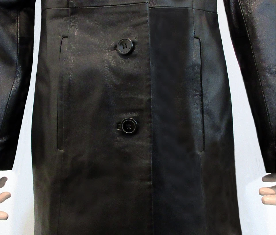 Vintage 1990s Womens Milan Leather Black Single Breasted Coat Size UK 10 - Image 3 of 4