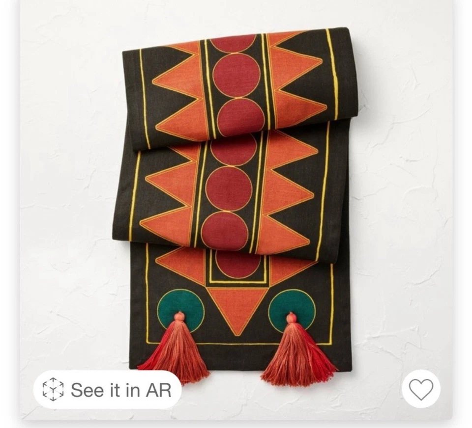 Opal House 100% Cotton Table Runner 20”x90”  Black geometric - Image 3 of 4