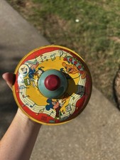 Vintage 1940's Walt Disney Pressed Steel Metal Spinning Top Toy - Mickey