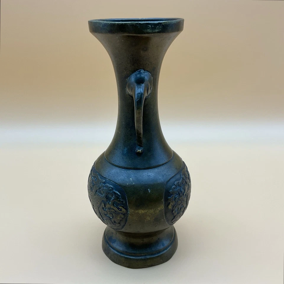 Jarrón antiguo japonés del siglo XVIII período Edo bronce con mango de elefante Foto 3 de 4