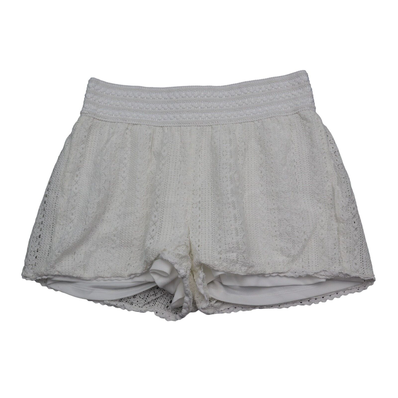 Maurices Womens White Mid Rise Elastic Waist Laced Flat Front Shorts