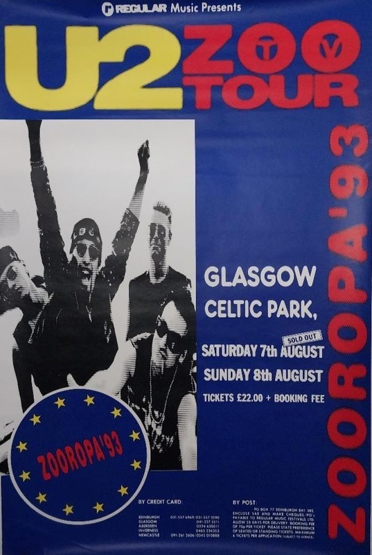 U2 : Zooropa 1993 Live in Glasgow Huge Original English Concert Poster