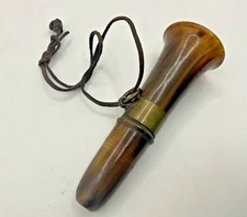 RARE HORN TORTOISE SHELL BRASS ANTIQUE FRENCH PHEASANT DUCK ANIMAL BIRD CALL