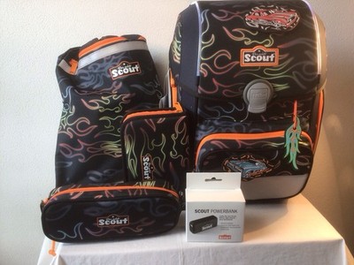 Scout  Schulranzen Set  Genius  Exclusiv  Safety Light Dessin Flames 4-teilig