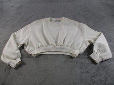 Zara Sweatshirt Womens Large White Cropped Crewneck Pullover Balloon Sleeve
