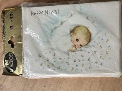 Vtg Baby Girl Small Birth Announcement 12 Card, 1960 Brand New W  Envelopes Nos