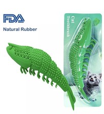 2X Cat Toothbrush Catnip Toy W/ Bell -Cat Dental Care NIB Green Durable Rubber