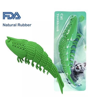 Cat Toothbrush Catnip Toy W/ Bell -Cat Dental Care NIB Green Durable Hard Rubber
