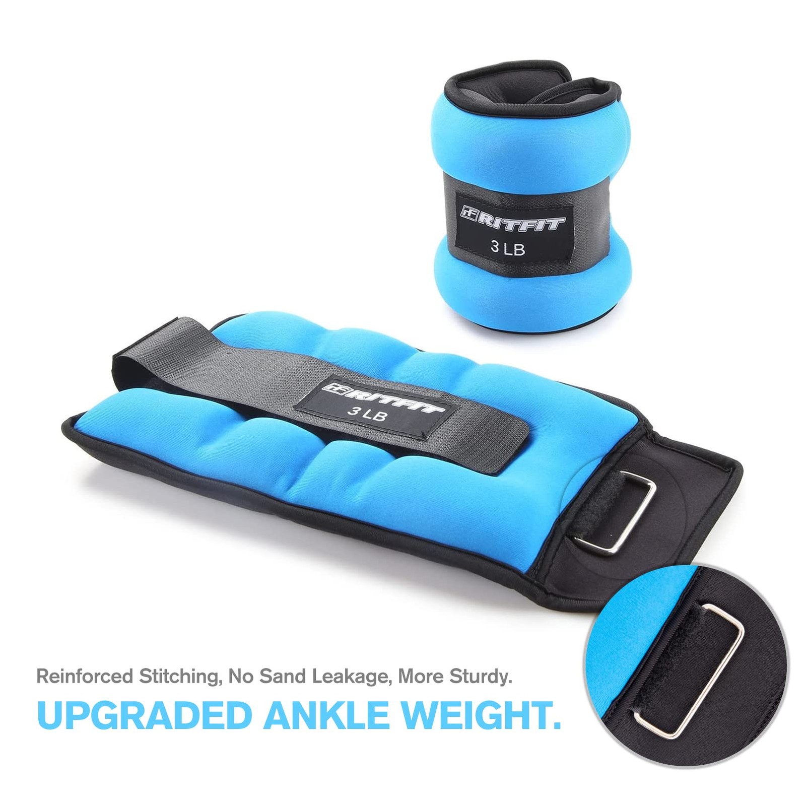 RitFit Ankle Wrist Weights for Women  Men 1 Pair Blue - 3 lbs Each