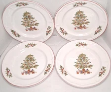 Brick Oven Joy To The World 11" Dinner Plates Set 4 Christmas Tree Pre-owned 