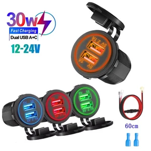 12/24V Dual USB Car Charger 5V 3.1A Charger Socket Waterproof Power Adapter Sock