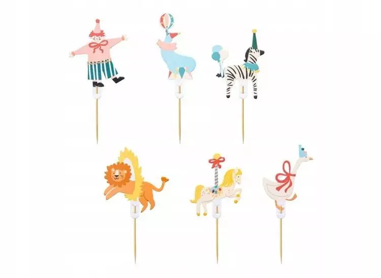 5904555070257 DEKORACJE DO MUFFINEK CYRK 9 X 115 CM MIX TOPPERY 6 WZORKW URODZ 2990₽