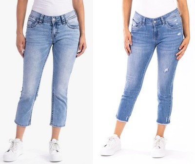 Blue Monkey Damen Jeans Charlotte  Straight Stretch 7/8 Destroyed Blau B-Ware