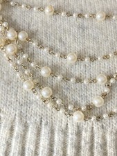 Multi Strand Faux Pearl Gold Tone Bib Necklace Layered Statement Romantic