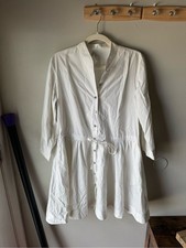 Tory Burch White Cotton Button Front Drawstring Tunic Shirt Dress Size 4
