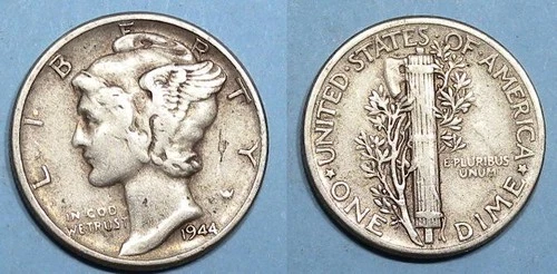 SILVER! SILVER! SILVER! 1944 MERCURY DIME VF #MX6-33