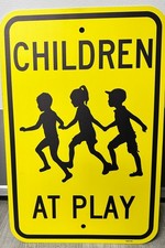 SLOW Children At Play Sign   Fluorescent Yellow 18"x12", Aluminum