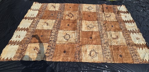 93" X 130" Samoa Tapa Bark Cloth Folk Art Vintage