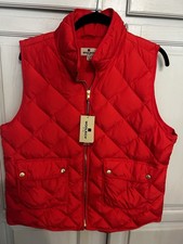 Woolrich Poppy Red Feminine Cut Quilted Pattern Duck Down Zip-Up Vest Women'sXL