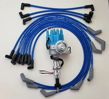 FORD 289 302 BLUE SMALL CAP HEI DISTRIBUTOR  + 8.5mm SPARK PLUG WIRES USA MADE