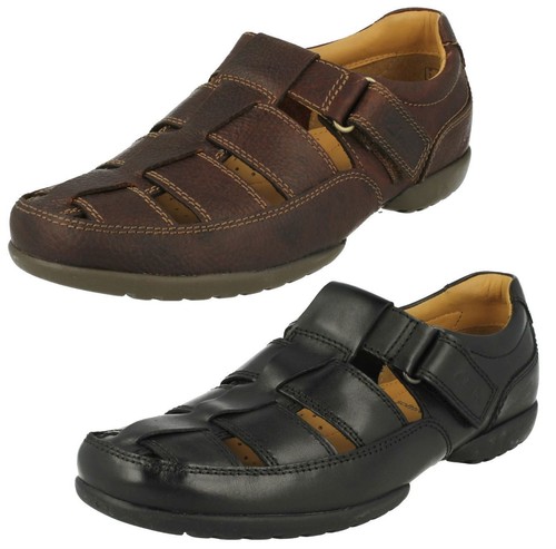 Herren Clarks Haken Und Schlaufe Leather Sandalen Weite Passform Lehnen Offen