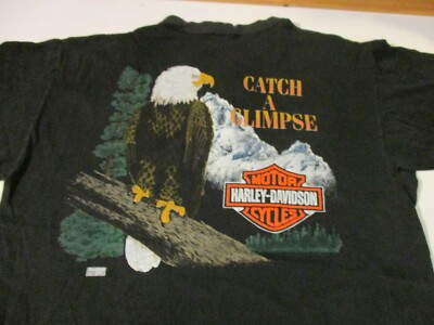 HARLEY DAVIDSON MOTORCYCLES CATCH A GLIMPSE VINTAGE 1980s BUTTON NECK T-SHIRT LG