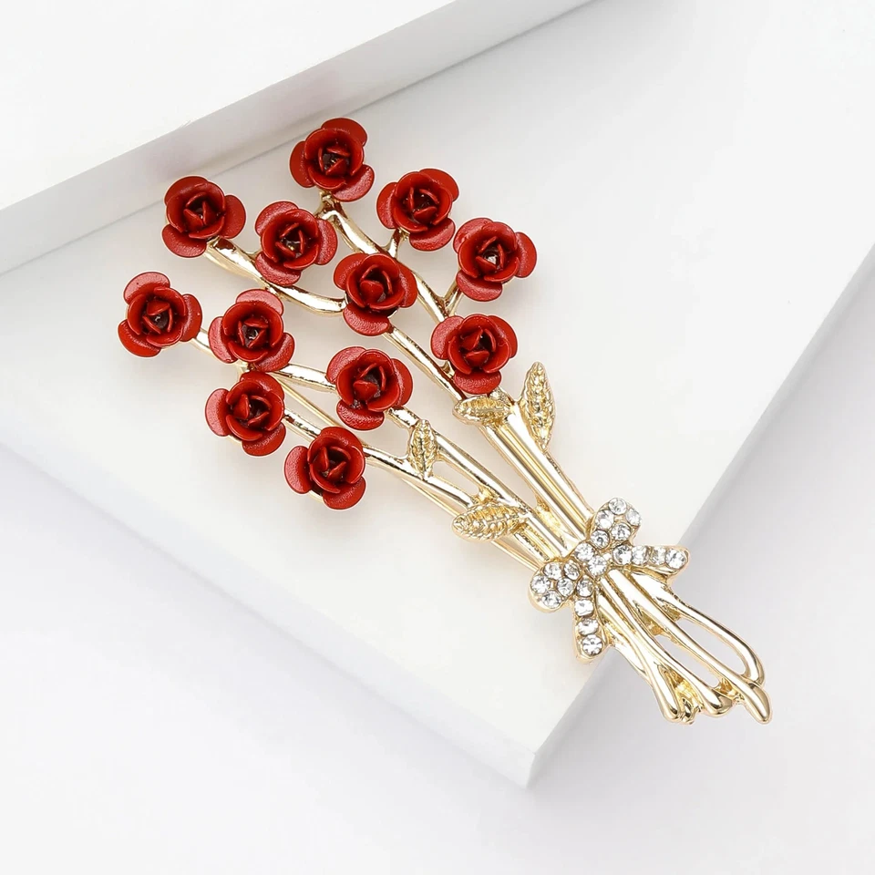 Rosa Roja de Lujo - Broche Flor Prendedor Estrás Joyería de Navidad Regalo para Mujer Foto 3 de 4