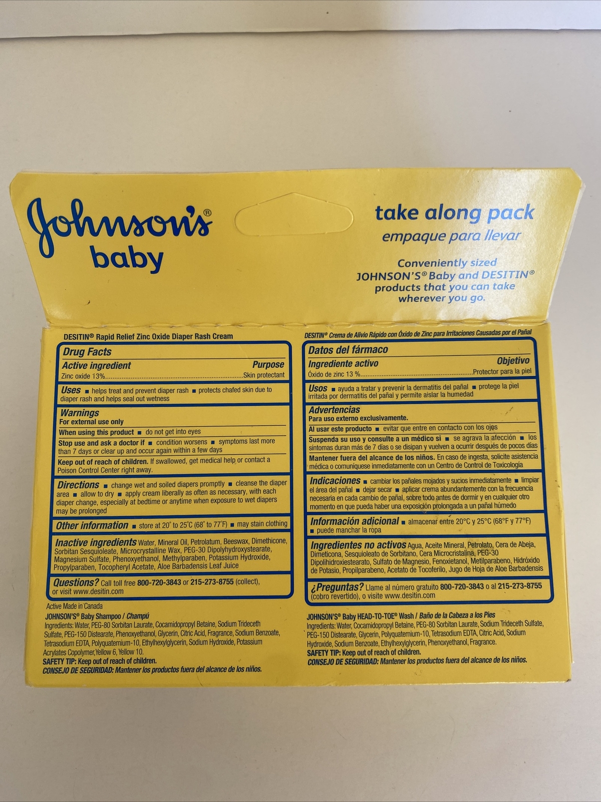 Johnson & Johnson's Baby & Desitin Tiny Traveler 5 Item Variety Pack New Sealed