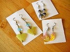 NEW LOT OF 3 MIX CUSTOM GLASS BUTTERFLY SHELL MOONS GOLD DANGLE EARRINGS -1.7" — photo 2