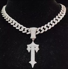 Iced Out Trapstar Central Cee Pendant Chain Necklace Hip Hop Rap Star Rapper