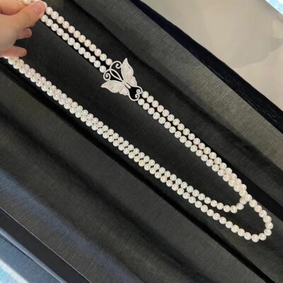 gorgegous two strands 9-10mm south sea round white pearl necklace 26''28''