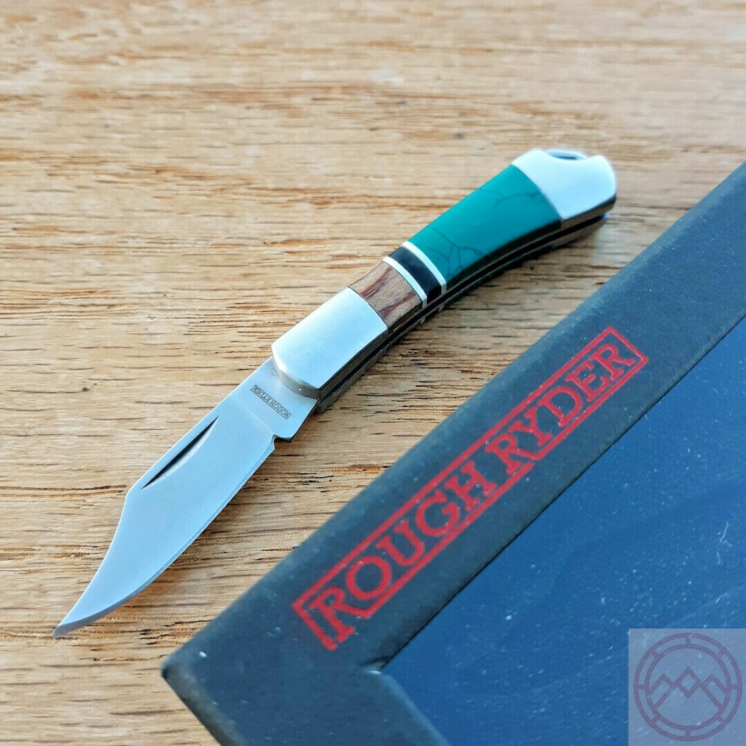 Rough Ryder Mini Folding Knife 1.38" Stainless Steel Blade Turquoise/Wood Handle