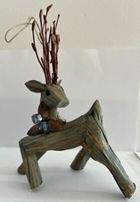 Rustic Primitive Wooden Reindeer Ornament Christmas Wood Small Deer Decor