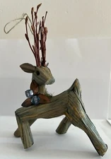Rustic Primitive Wooden Reindeer Ornament Christmas Wood Small Deer Decor 