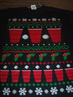 FUNNY BEER PONG CHRISTMAS Sweater Style T-Shirt XL NEW w/ TAG