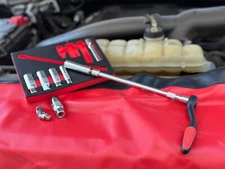 10PC Magnetic Thin Wall Spark Plug Socket Set &3/8" Dr. Composite Offset Ratchet