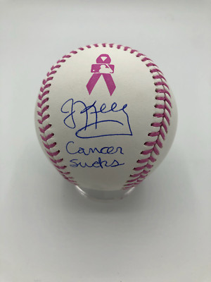 Jim Kelly Autographed Mother's Day Breast Cancer Awareness Baseball with Cancer