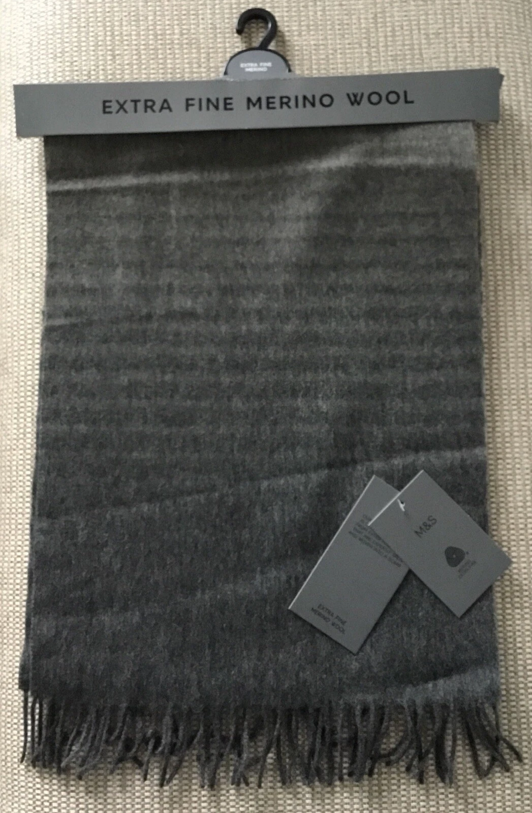 Marks & Spencer Mens Extra Fine Merino Wool Scarf Grey Original Price £29.50