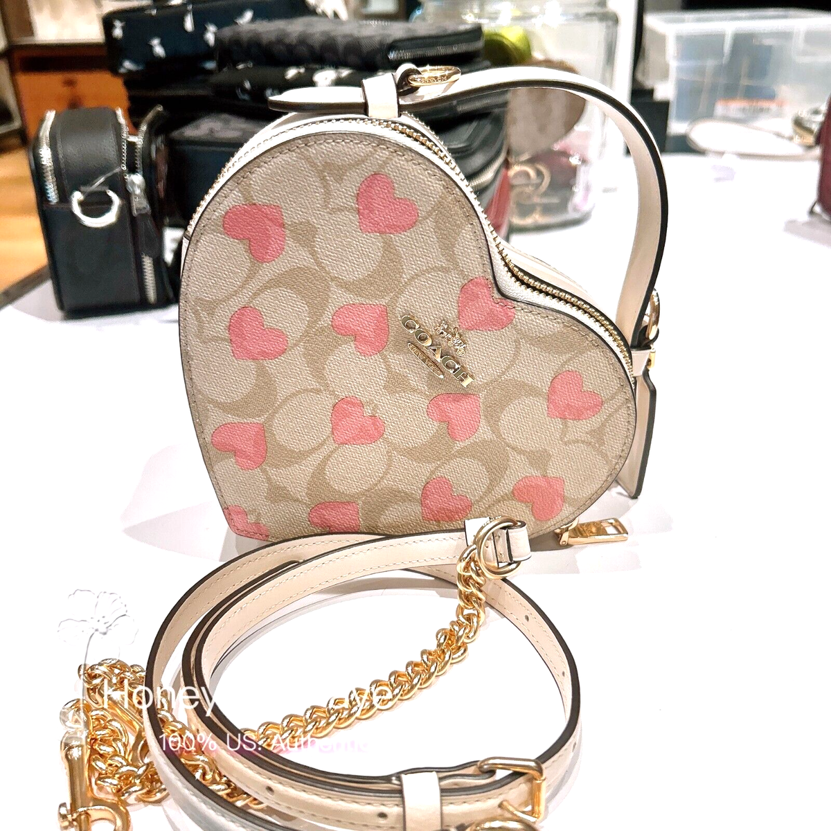 Nwt coach Heart Crossbody In Signature Canvas With Heart Print