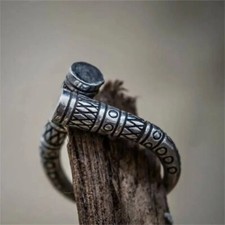 Ring Wikinger verziert einstellbar Runenring Nordmann Odin Thor Biker Silber