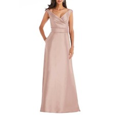 Alfred Sung D811 Off the Shoulder Satin Gown, Toasted Sugar, 2