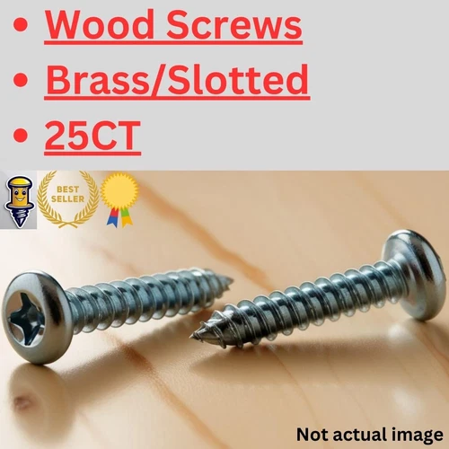 Wood Screws ~ Brass ~ Slotted ~ ALL SIZES ~ 25 CT