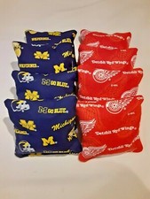 8 Cornhole Bean Bags Corn Hole Detroit Red Wings and Michigan Wolverines