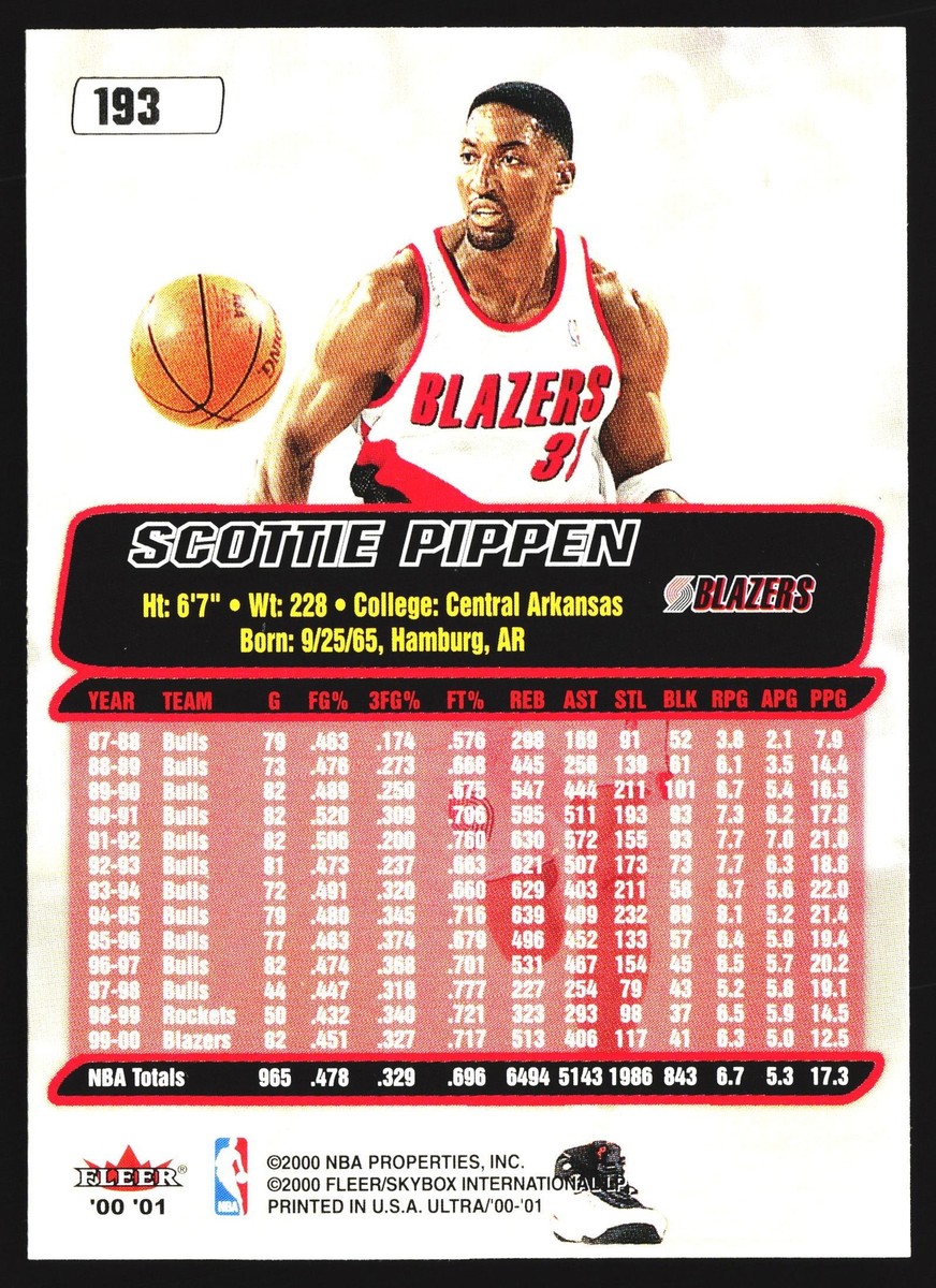 Scottie Pippen 2000-01 Ultra Portland Trail Blazers NBA Card No